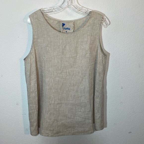 Yuvita Linen Tank Top Natural Tan Scoop Neck Sleeveless Casual Lagenlook M - Picture 1 of 7
